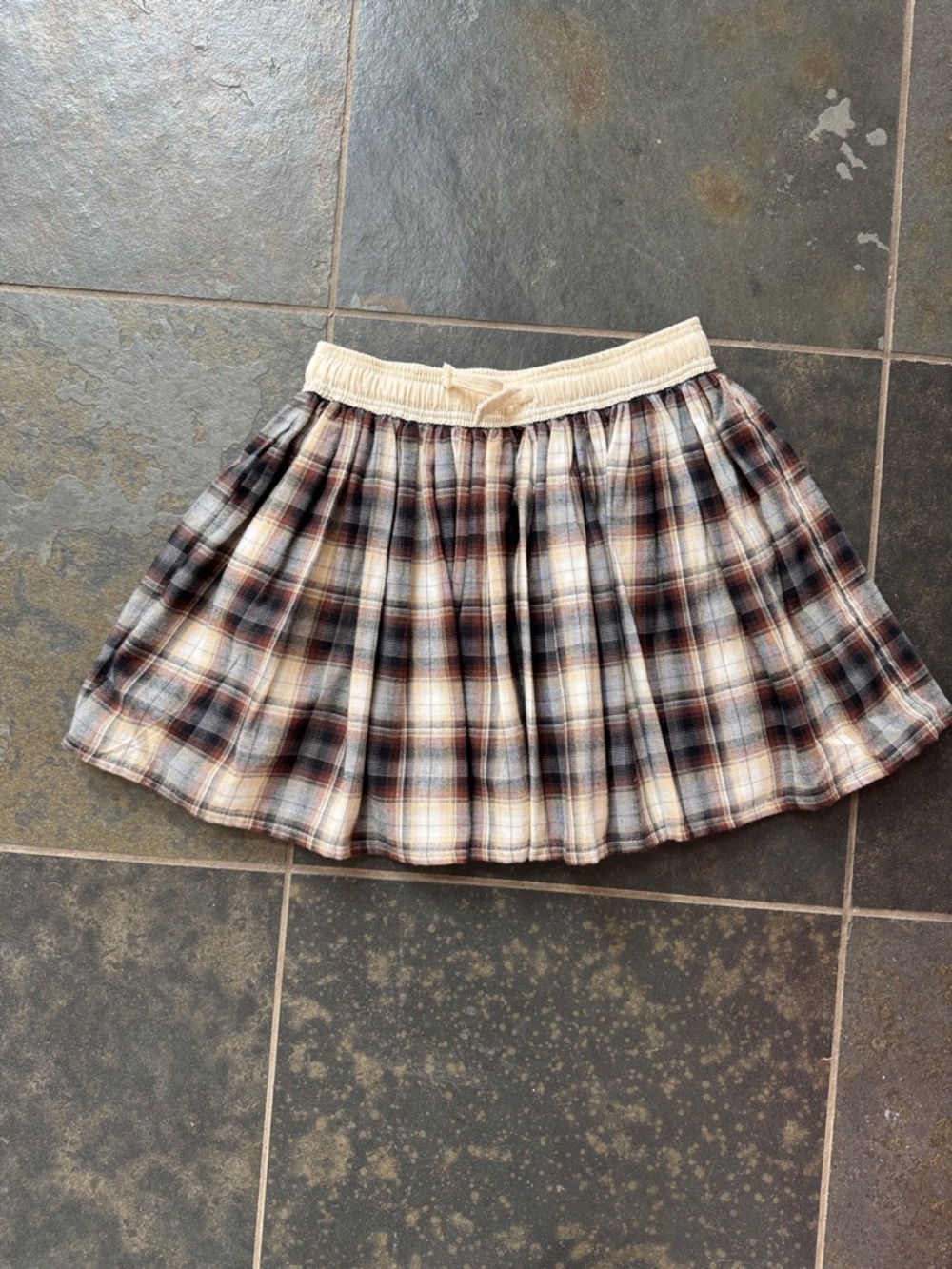 Zara Plaid Pleated Skirt in Cream, Brown and Black